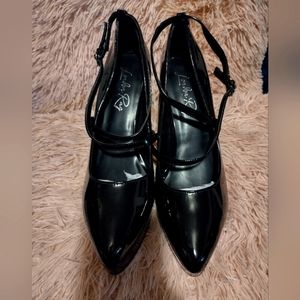 Black patent leather high heels